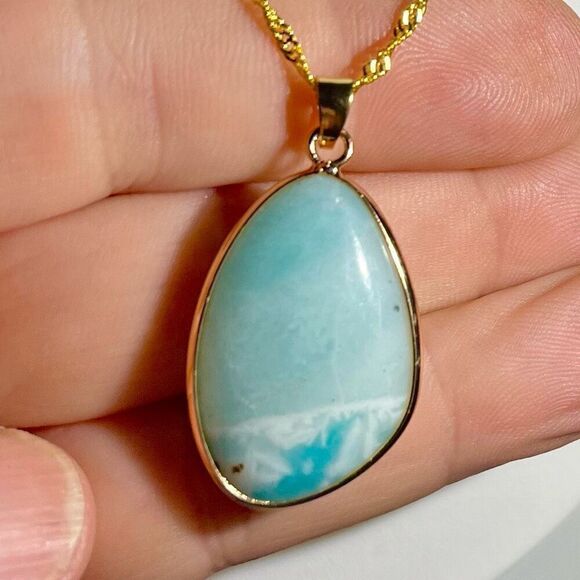 BAK Lovely Natural Amazonite Gem & 18k Gold - Picture 10 of 13